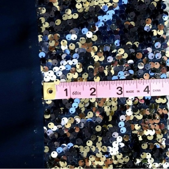 SL Fashions Flattering Blue Sequins-Chiffon Navy Blue Dress Bare Shoulders  8 - Picture 12 of 12